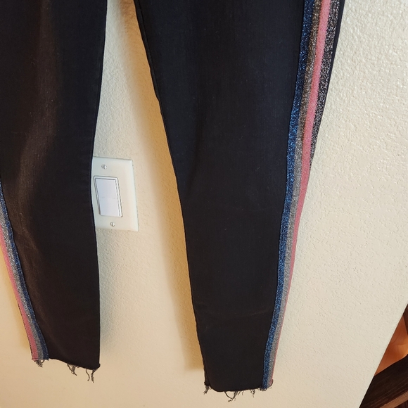 MOTHER High Waisted Looker Ankle Fray Pink Glitter Jeans Size 26 - Picture 10 of 14